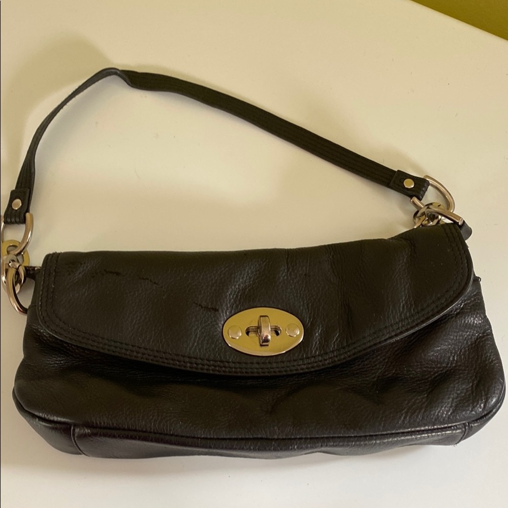 Kate Landry Black Textured leather Shoulder Bag Silver Hardware